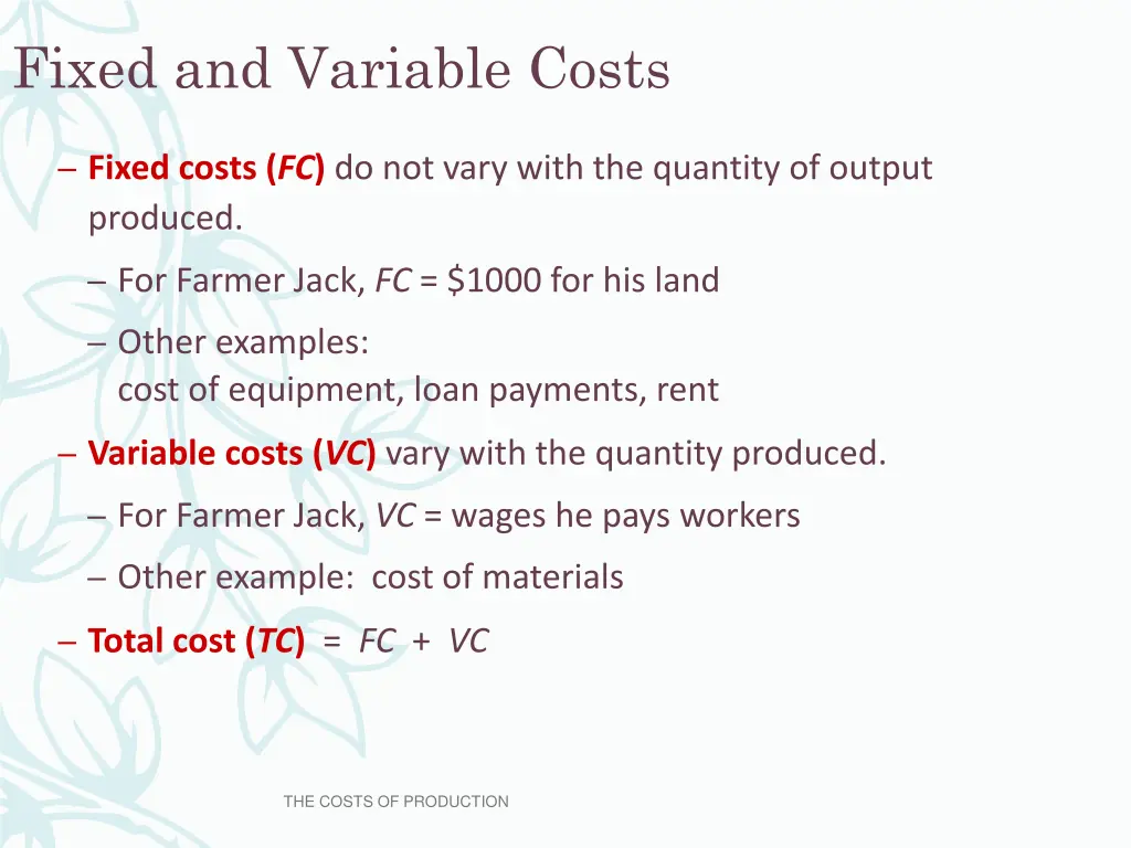 fixed and variable costs