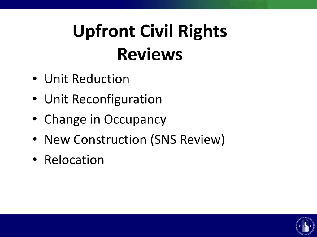 upfront civil rights reviews unit reduction unit