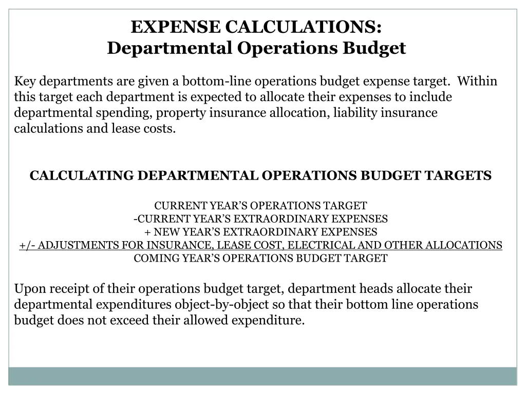 expense calculations departmental operations