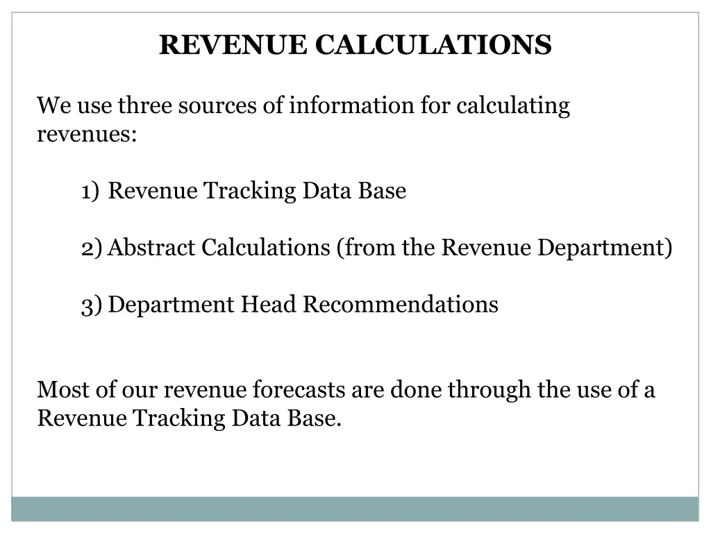 revenue calculations