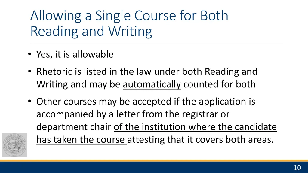 allowing a single course for both reading