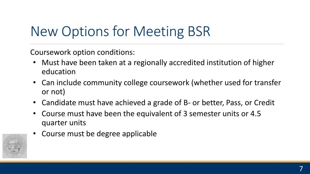 new options for meeting bsr