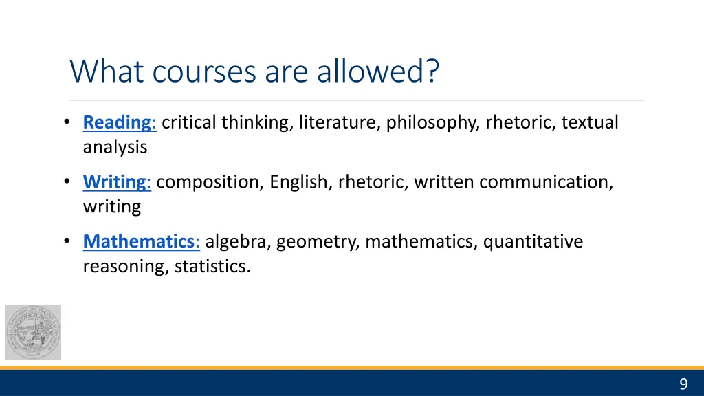 what courses are allowed