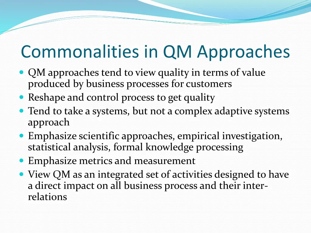 commonalities in qm approaches