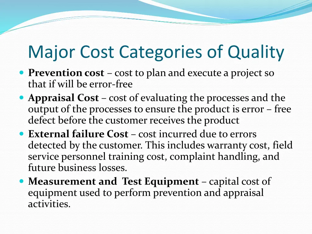 major cost categories of quality