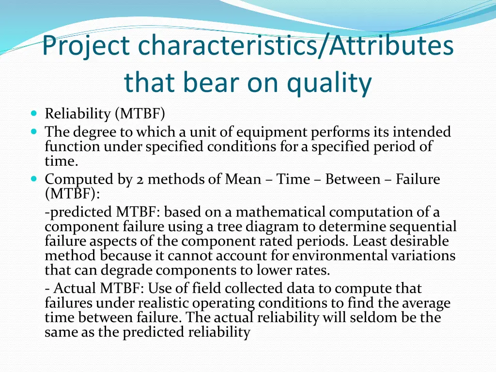 project characteristics attributes that bear 1