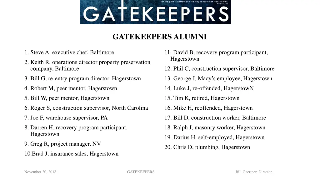 gatekeepers alumni