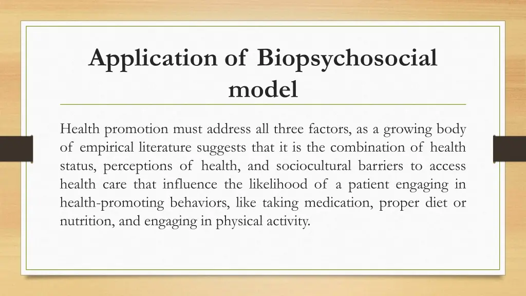 application of biopsychosocial model