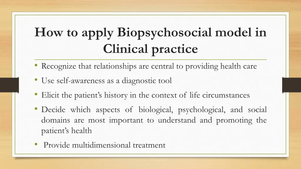 how to apply biopsychosocial model in clinical