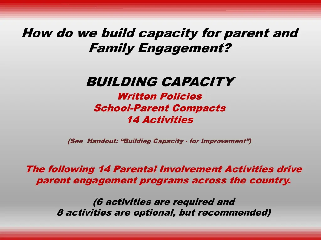 how do we build capacity for parent and family