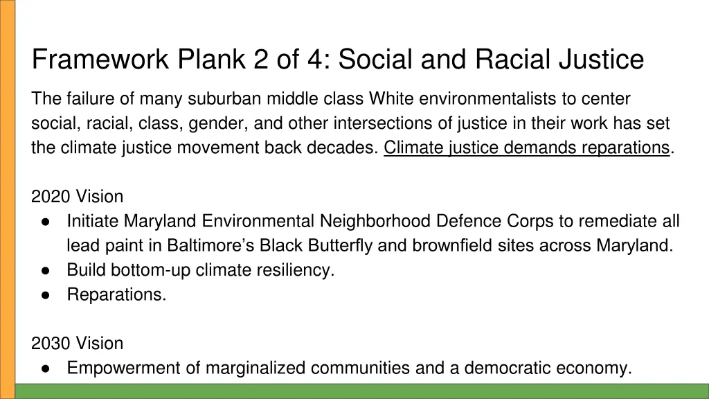 framework plank 2 of 4 social and racial justice