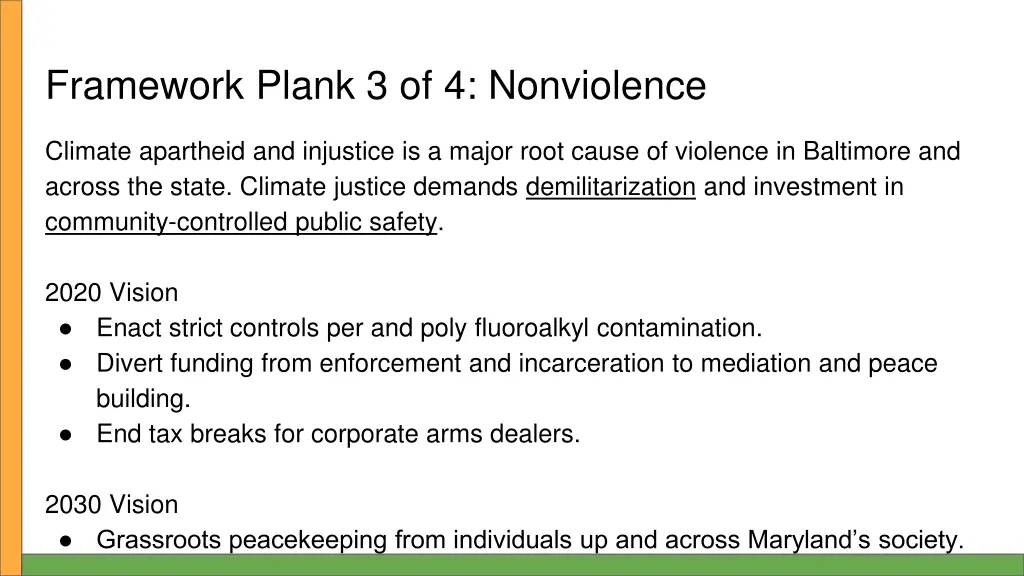 framework plank 3 of 4 nonviolence