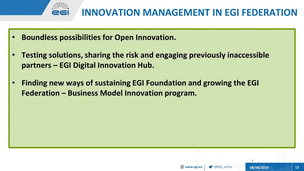 innovation management in egi federation