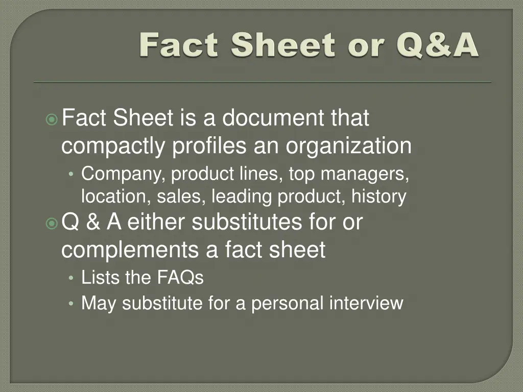 fact sheet is a document that compactly profiles