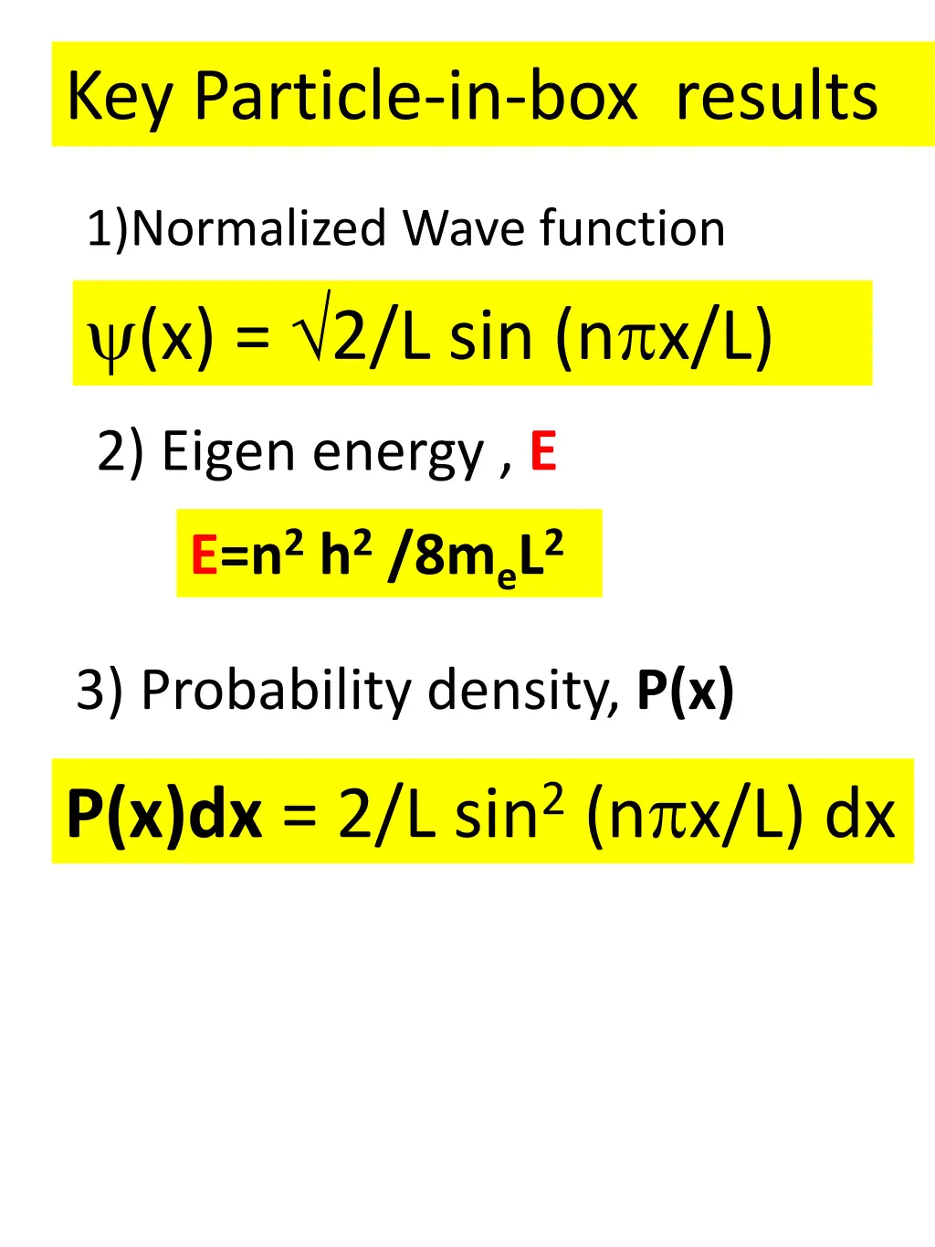 key particle in box results