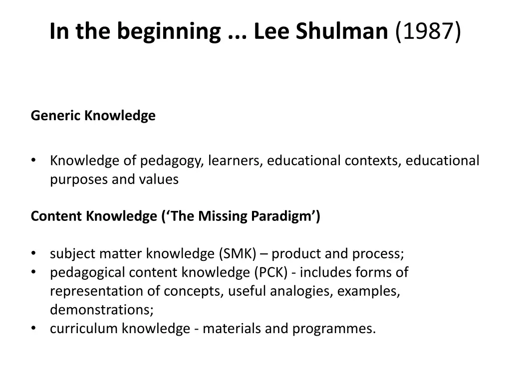 in the beginning lee shulman 1987