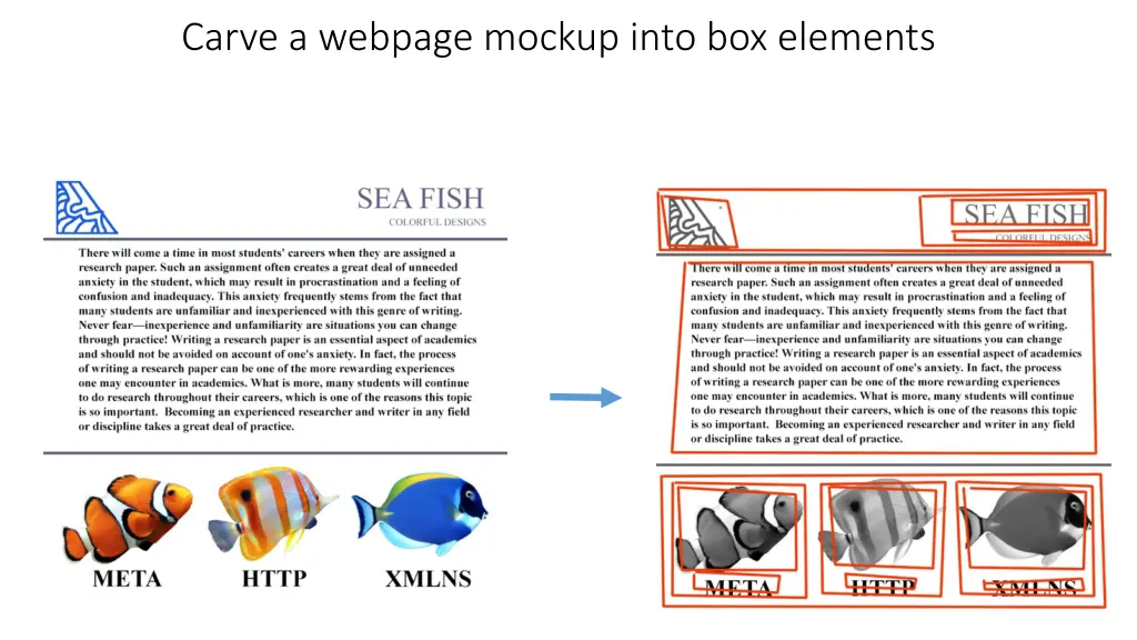 carve a webpage mockup into box elements