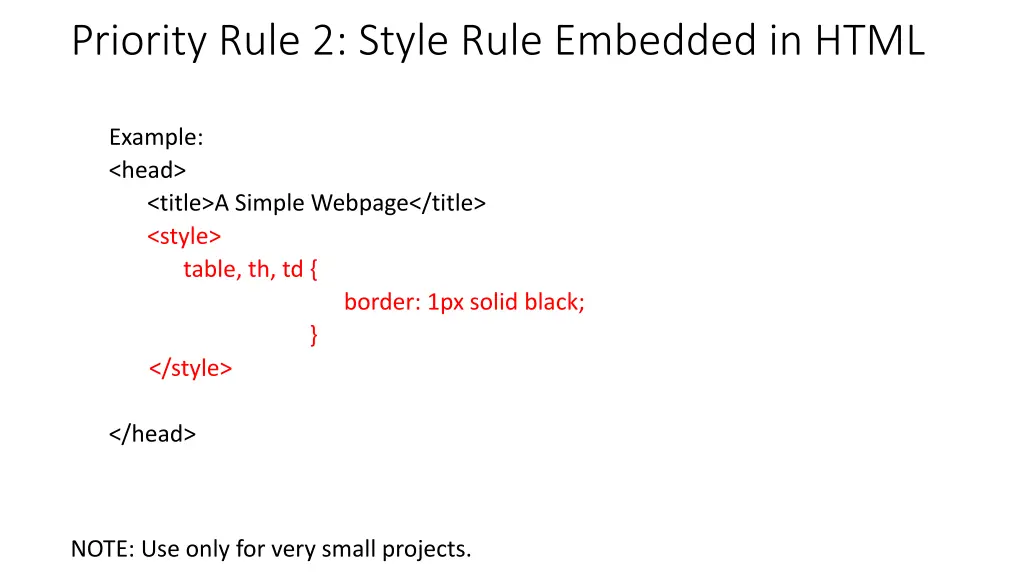 priority rule 2 style rule embedded in html