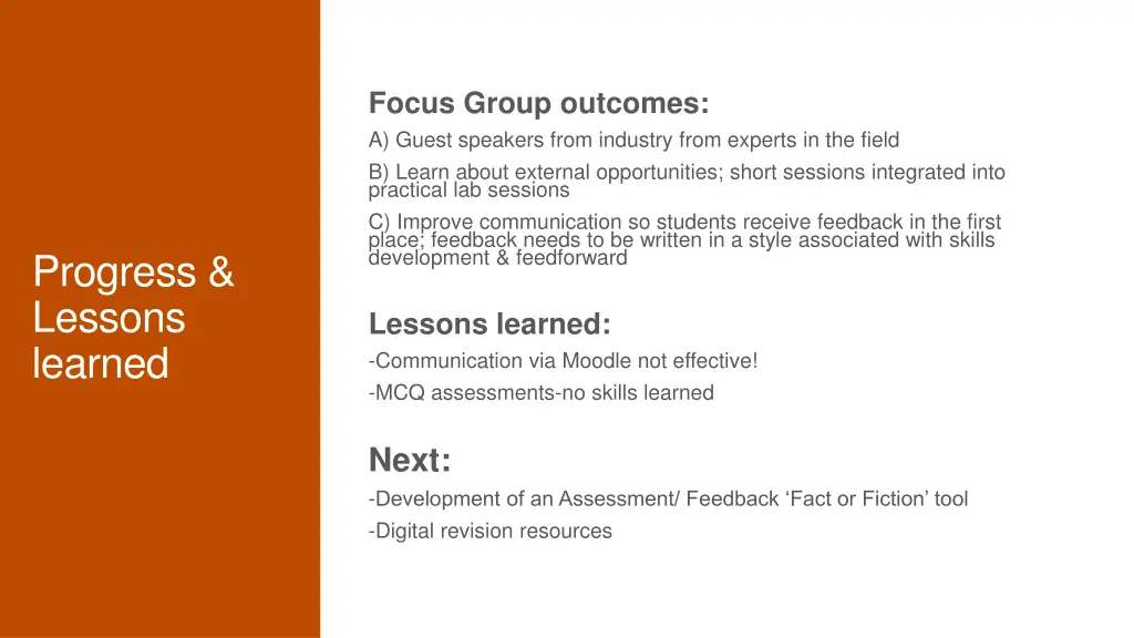 focus group outcomes a guest speakers from