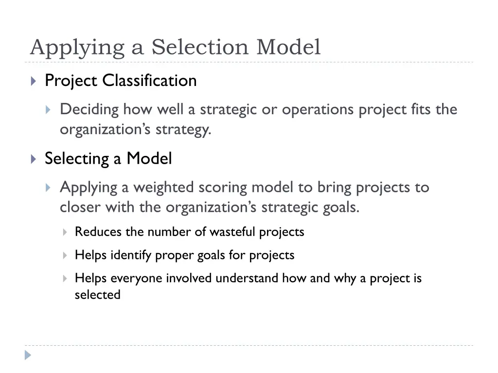 applying a selection model