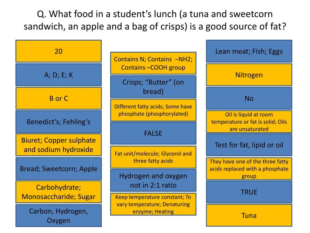 q what food in a student s lunch a tuna 1