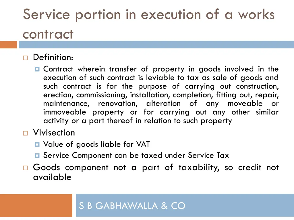 service portion in execution of a works contract