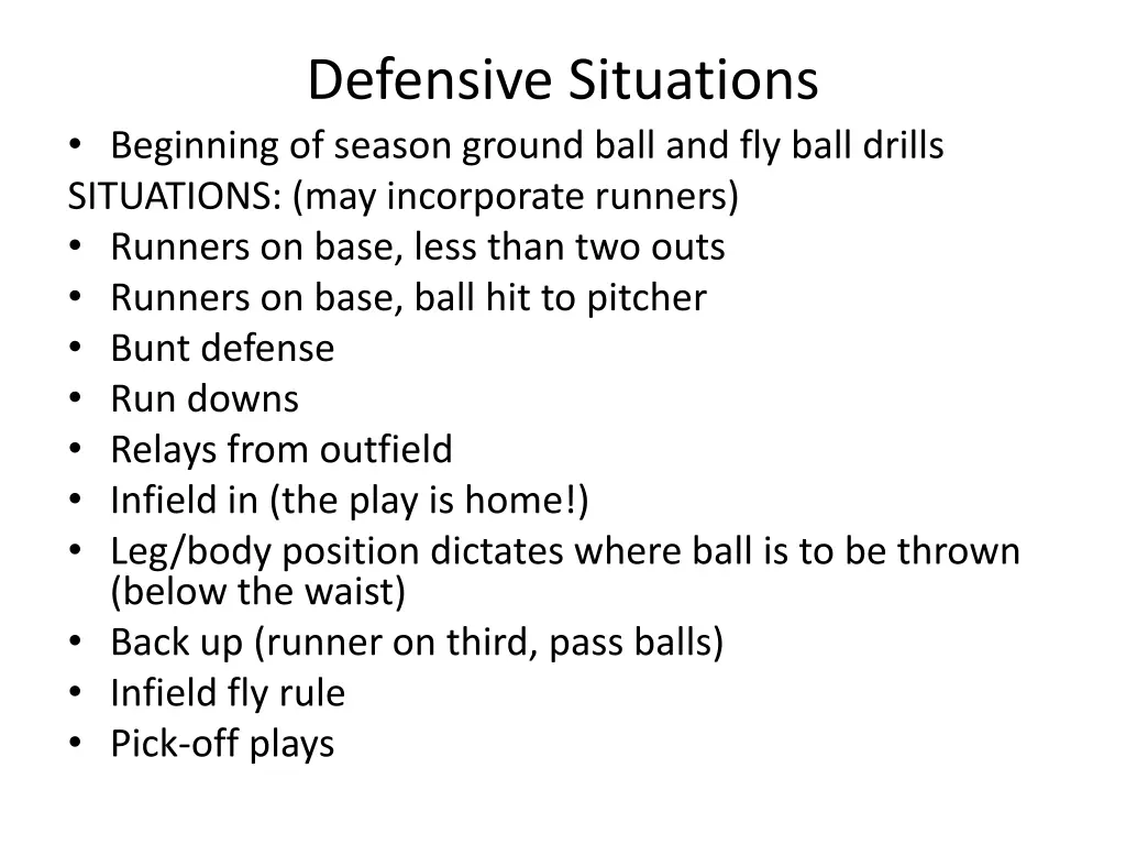 defensive situations beginning of season ground