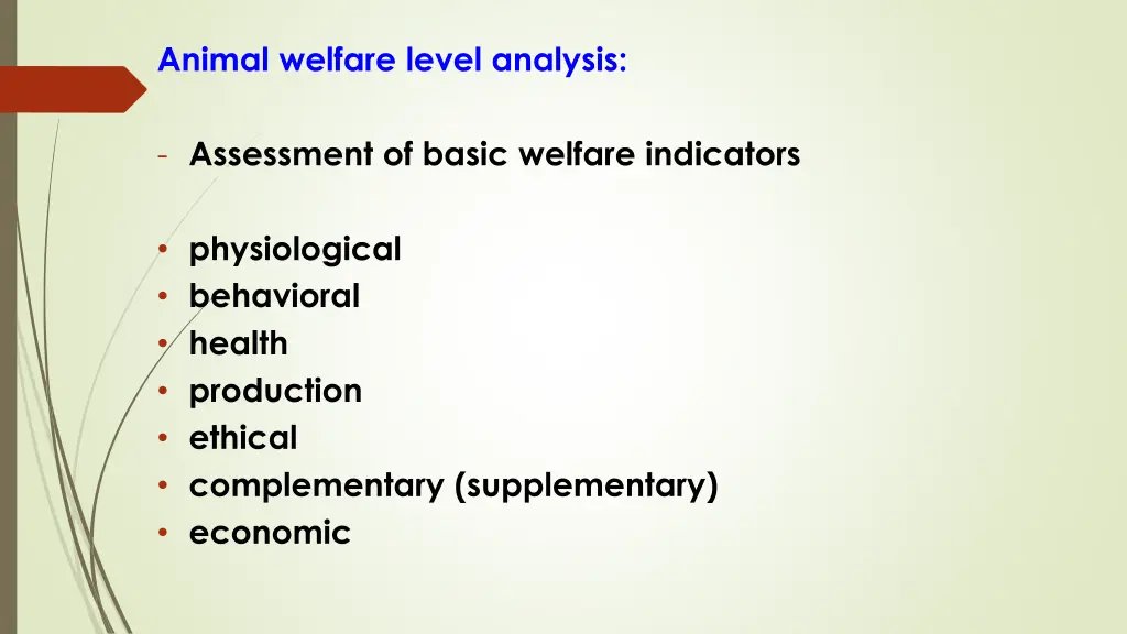 animal welfare level analysis