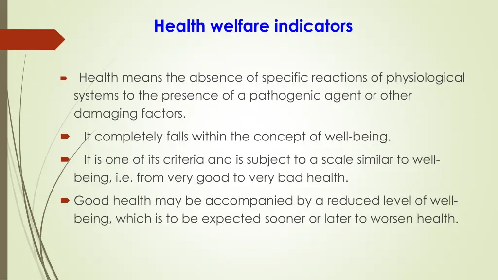 health welfare indicators