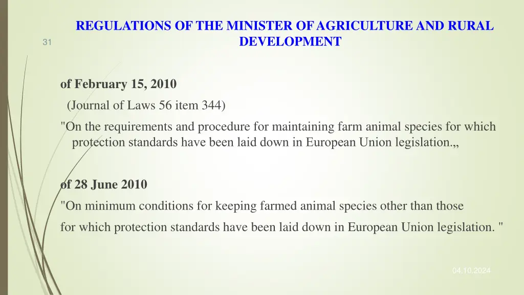 regulations of the minister of agriculture