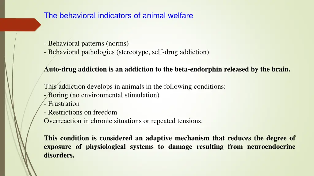 the behavioral indicators of animal welfare