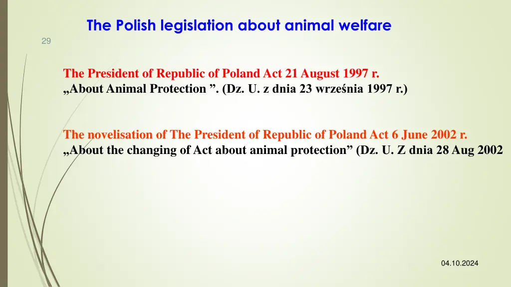 the polish legislation about animal welfare