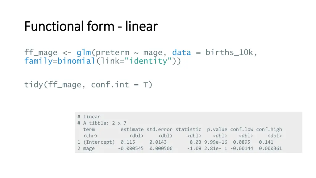 functional form functional form linear