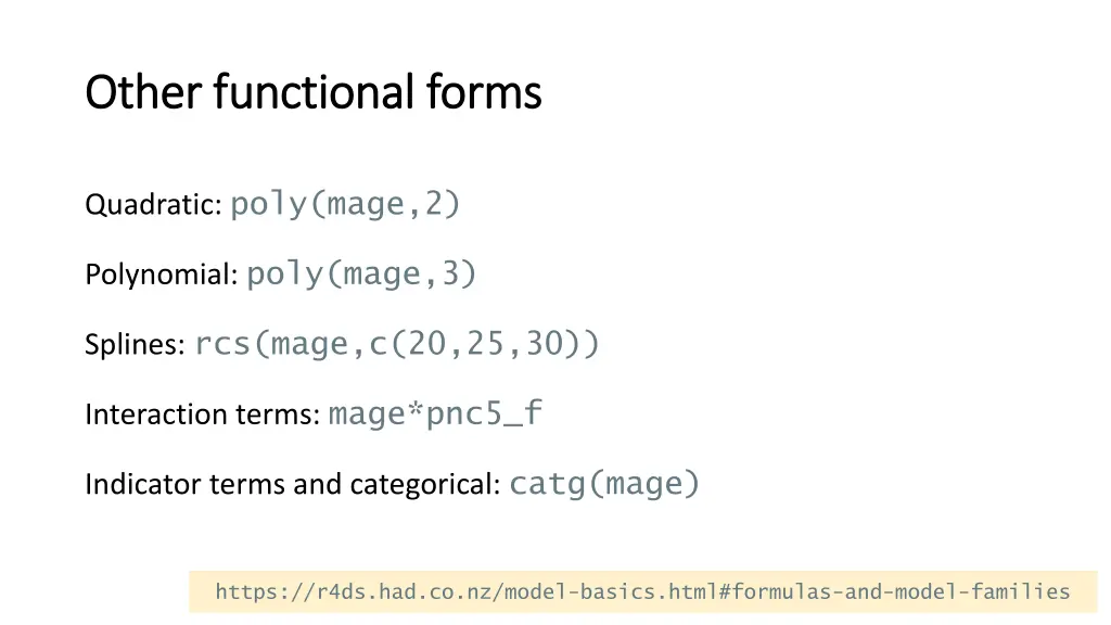 other functional forms other functional forms