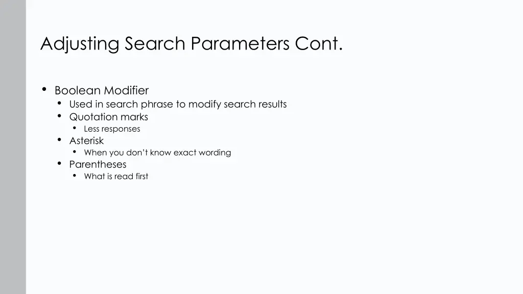 adjusting search parameters cont