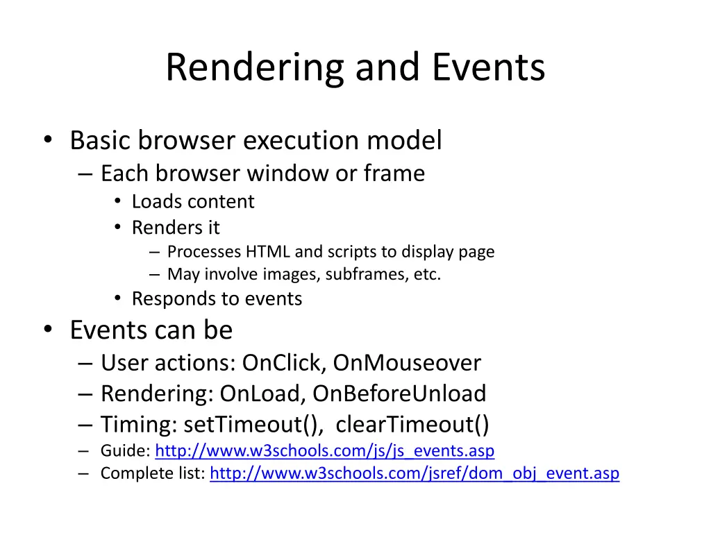 rendering and events