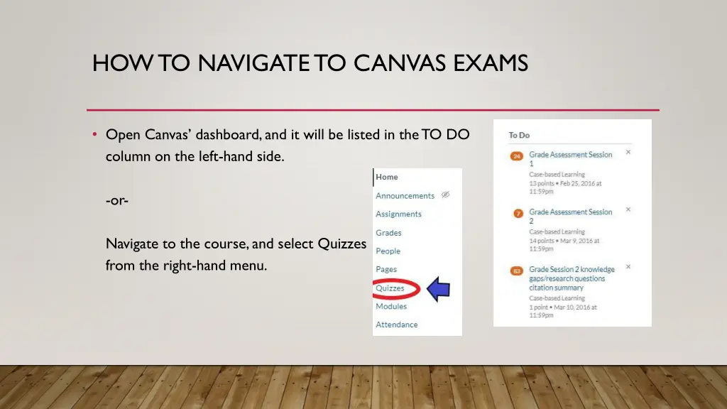 how to navigate to canvas exams