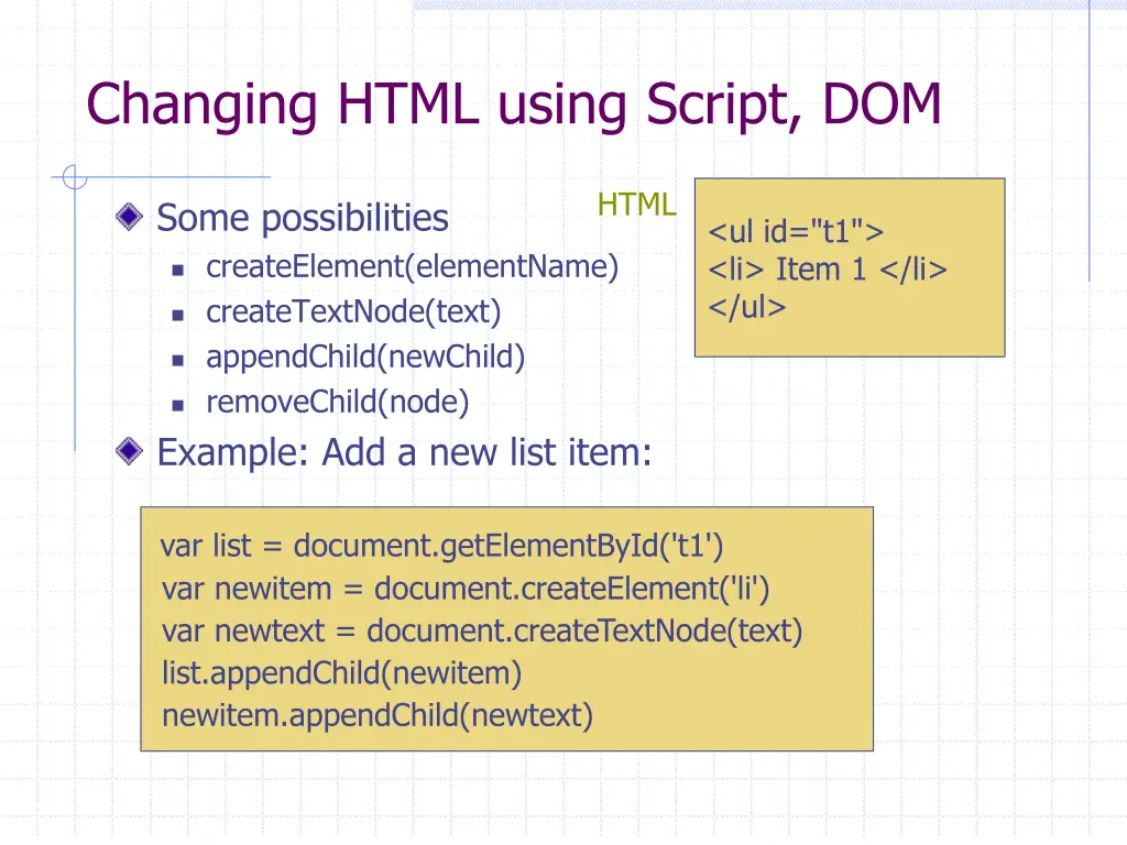 changing html using script dom