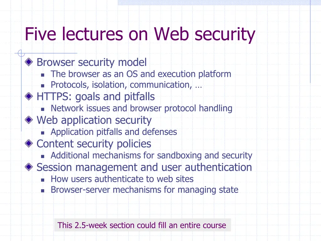 five lectures on web security