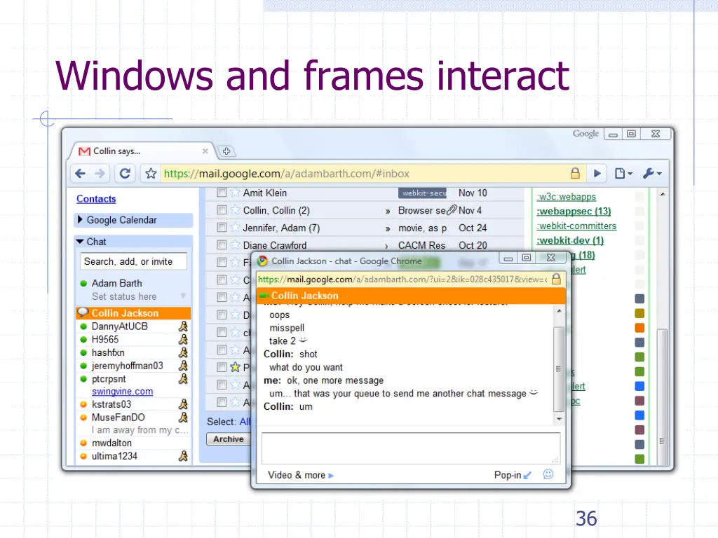 windows and frames interact