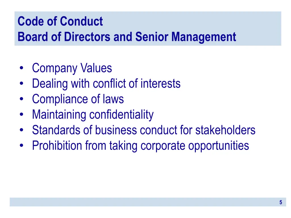 code of conduct board of directors and senior