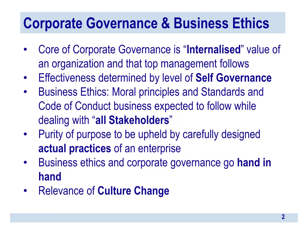 corporate governance business ethics