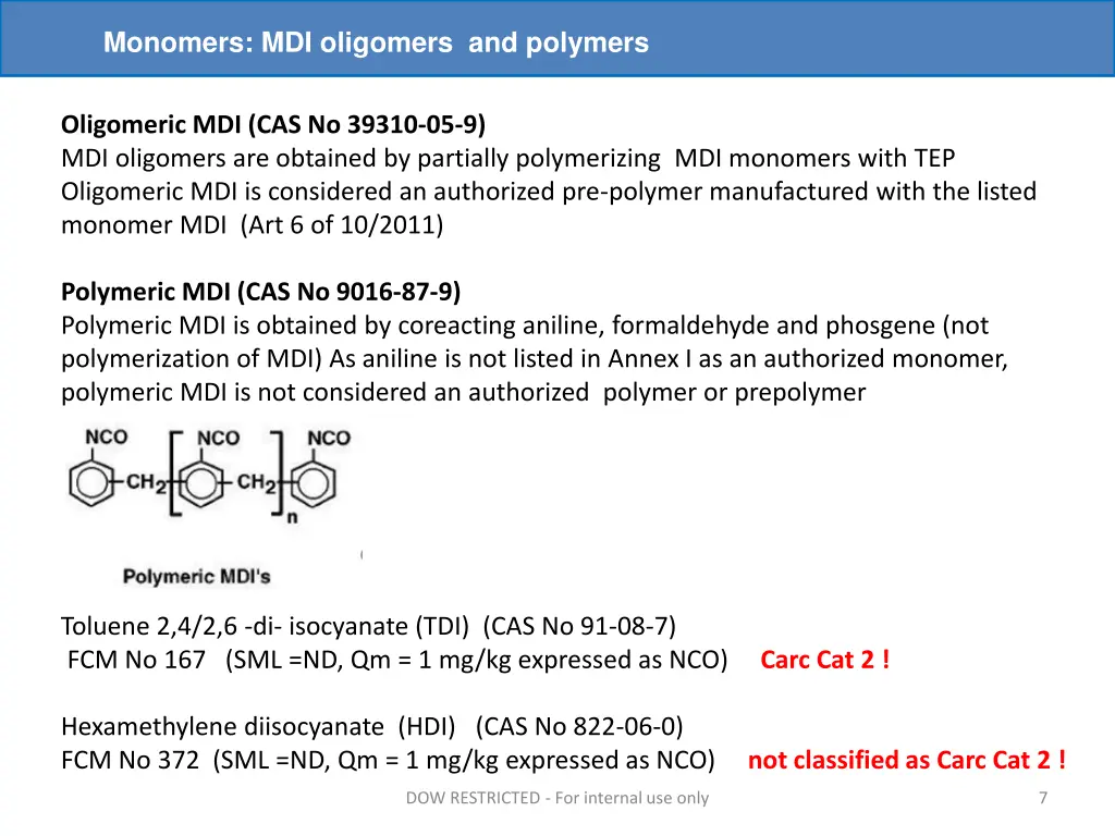 monomers mdi oligomers and polymers