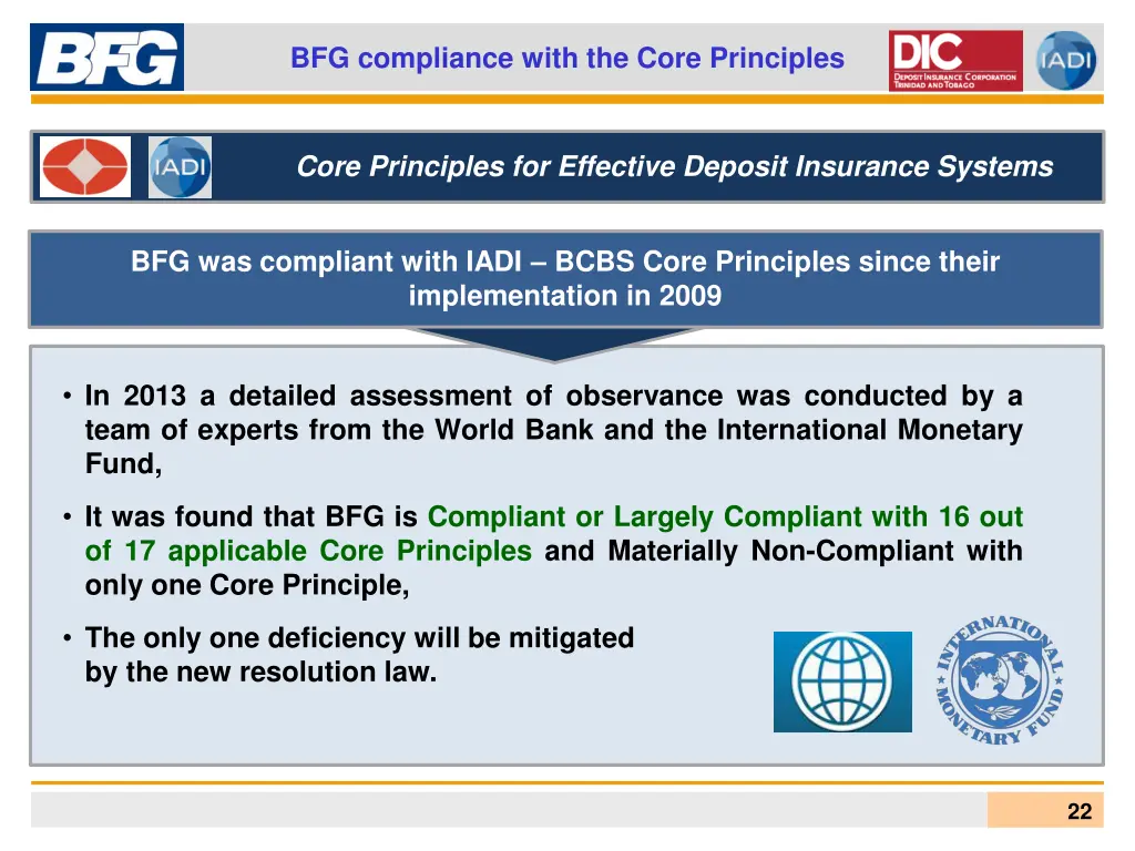 bfg compliance with the core principles