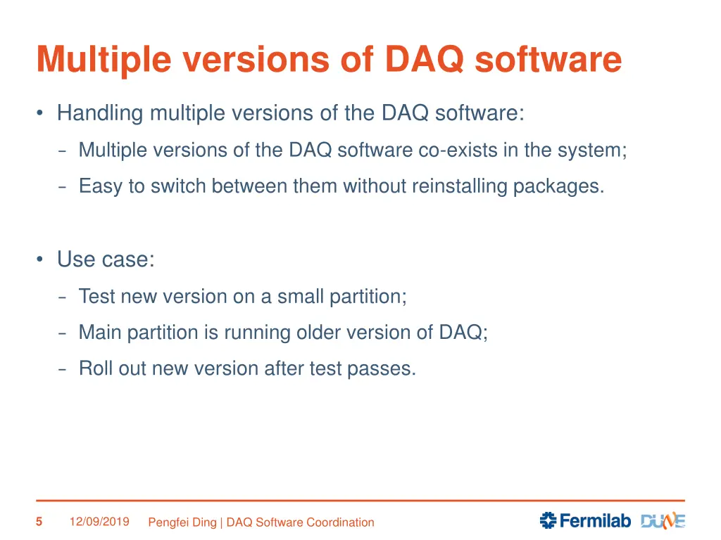 multiple versions of daq software