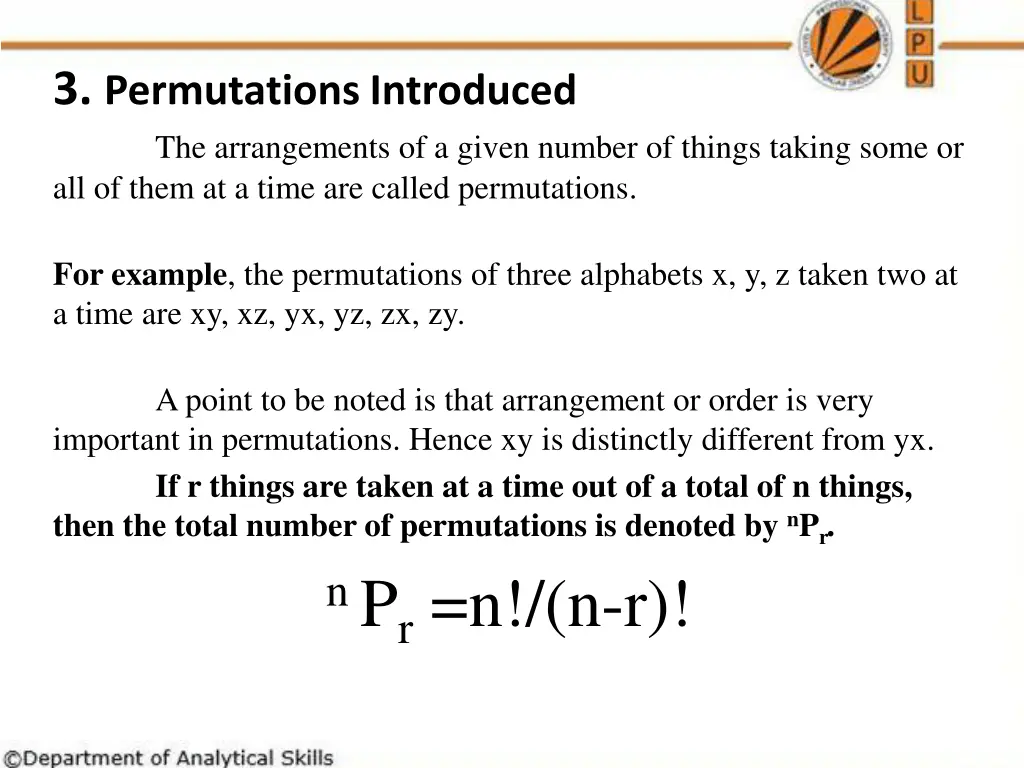 3 permutations introduced the arrangements