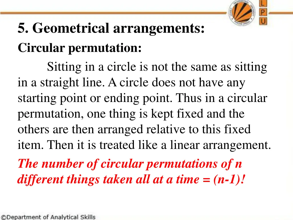 5 geometrical arrangements circular permutation