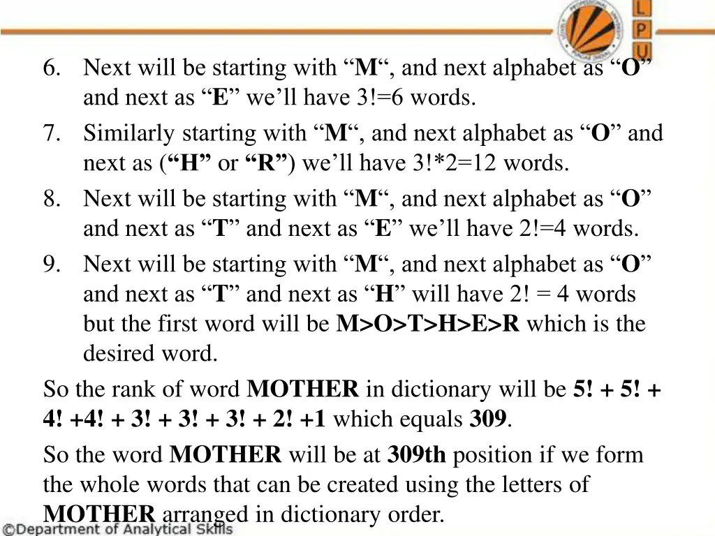 6 next will be starting with m and next alphabet