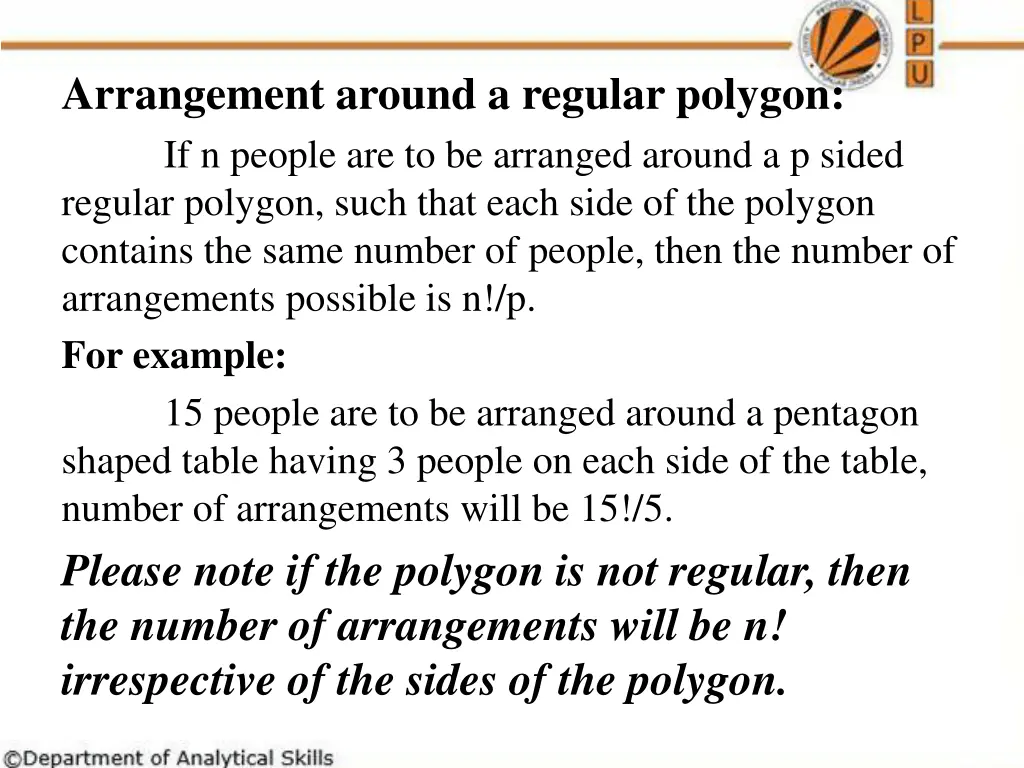 arrangement around a regular polygon if n people