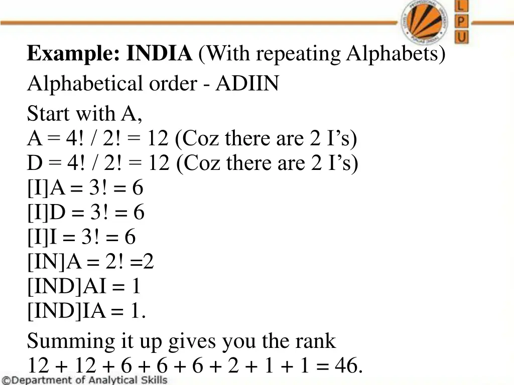 example india with repeating alphabets